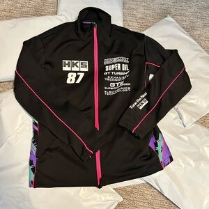 Men's Black Zip-Up Track Jacket with Pink Accents